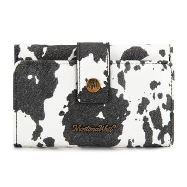 Imagem de Montana West Carteiras pequenas femininas com três dobras com bloqueio de RFID, carteira feminina para cartão de crédito, carteiras de viagem ocidentais com janela para identidade, Estampa de vaca
