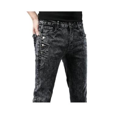 Imagem de Calças Jeans Slim Fit Vintage Para Homens Em Denim Stretch Com Lavagem