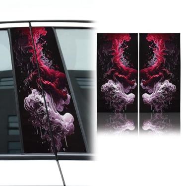 Imagem de XIMINZ 2 peças de adesivos de coluna B padrão de fumaça, adesivos de pilar de carro PET à prova d'água adesivos impressos em 3D personalizados DIY adesivos de pilar de porta de veículo para carro