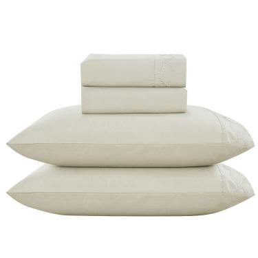 Imagem de Jogo De Cama Lençol Casal Romantico Percal 300 Fios 4 Peças Bege 100% Poliéster