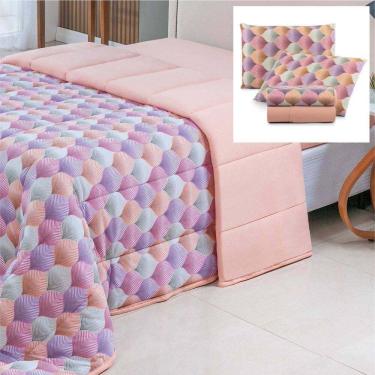 Imagem de Coordenado Edredom E Lençol Queen Sonho Bom Em Malha 5 Peças - Salmão - 100% Algodão