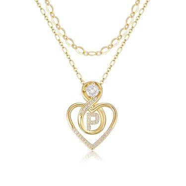 Imagem de TANTIUE Colares femininos com letras de coração, banhado a ouro 14K, zircônia cúbica, coração, inicial, pingente infinito, joia feminina, adjustable, Latão, Zircônia cúbica
