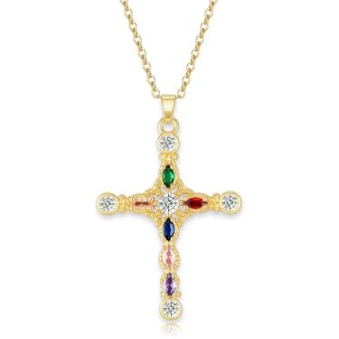 Imagem de WanLike Colar com cruz de ouro, pingente de fé, corrente delicada banhada a 14 K - joia de cruz religiosa para mulheres, Medium, Titânio, Sem Pedra Preciosa