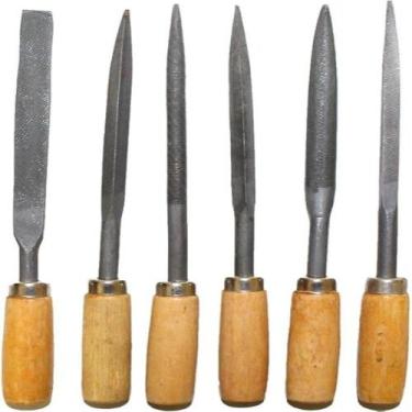 Imagem de Kit 6 Limas Agulha com Cabo Madeira Jogo Multiuso Afiar Triangular Red