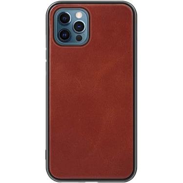 Imagem de VEVEL Capa de telefone traseira de couro com suporte de cartão oculto, para Apple iPhone 12 Pro Max 6,7 polegadas totalmente envolvida à prova de choque capa de telefone de transporte de carro (cor: marrom)