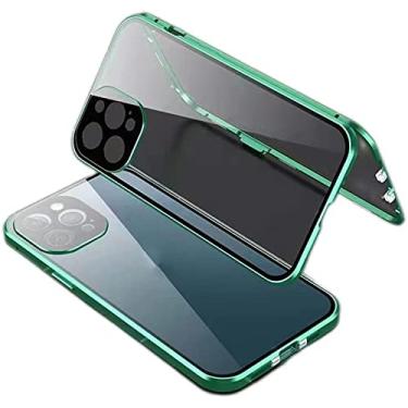Imagem de ORKDFJ Capa magnética para iPhone 14 Pro, capa de telefone de vidro temperado dupla face com protetor de câmera e trava de segurança, capa protetora completa 360 para iPhone 14 Pro 2022 (Cor: Verde1)