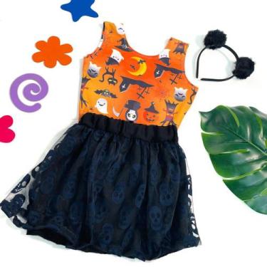 Imagem de Kit 3 peças Dia das Bruxas Body Saia Tiara Maria Clara e JP, Laranja, 