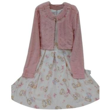 Imagem de Vestido Estampado Bolero Pelo Menina Infantil Paraiso 13226, Rosa cora