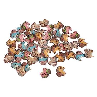 Imagem de Botões artesanais de madeira estilo animal botões de costura DIY para artesanato e decoração de roupas Cores sortidas Botões de madeira de pinho leves e duráveis ​​100 ou 50 peças (Estilo Esquilo 50 unidades)