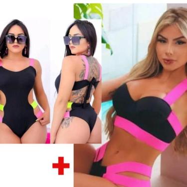 Imagem de Biquini Neon Tiras Grossa+ Maiô Com Bojo Neon Lançamen Verão - Rv Moda