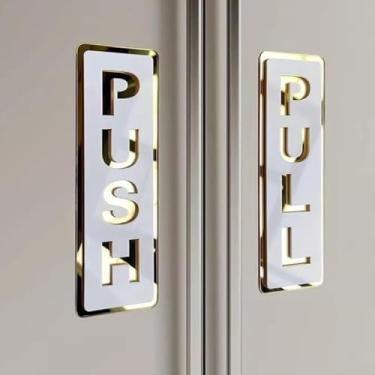 Imagem de Sinal push pull para portas, placa de maçaneta de acrílico de camada dupla para escritório, restaurante, porta de vidro, uso interno e externo (ouro branco)