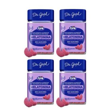 Imagem de Kit 4 Melatonina Fini Dr. Good Morango 60 Gomas