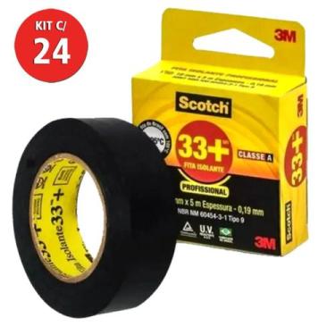Imagem de Kit 24 Fita Isolante 33+ 3M Scotch 19mm X 10 Metros