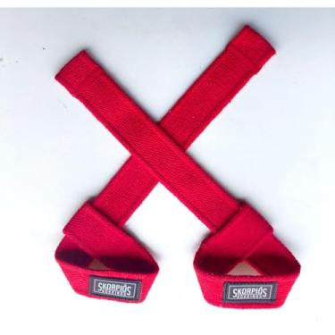Imagem de Par Straps 100% algodão para academia, cross fit e musculação. (VERMELHO,50 cm)