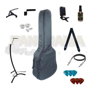 Imagem de Kit Acessórios Para Violão Folk Elétrico Luxo Kit C/10 Itens
