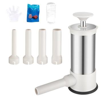 Imagem de 3 3Lbs Enchurrador de Aço Inoxidável Vertical Manual para Encher Carne com 4 Tubos Enchimento Luvas Cascas Salsicha Fio Algodão Cachorros Quentes Case