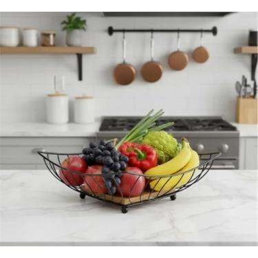 Imagem de Fruteira Quadrada Aramada 25cm, Porta Frutas de Mesa para Cozinha, Design Moderno e Resistente, Ideal para Cozinha e Sala