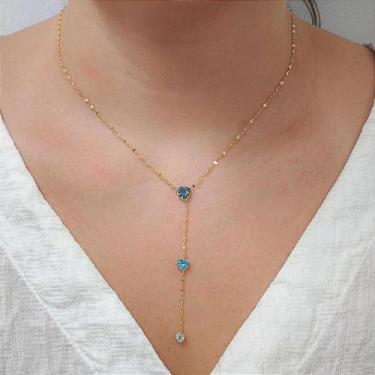 Imagem de Colar Gravata Três Trilhão em Ouro 18k com Topázios Naturais de Alta Q