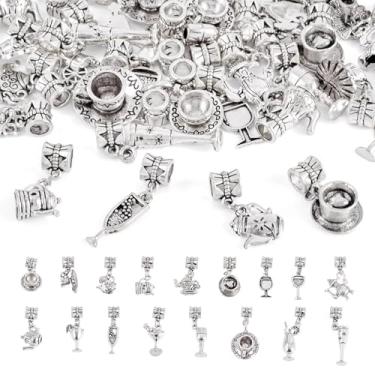 Imagem de FASHEWELRY Amuletos de liga europeia, 34 peças, 17 estilos, sortidos, bule de chá, xícara, bebida, café, pingentes metálicos prateados antigos, para artesanato, pulseiras, colar, joias