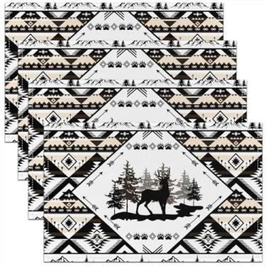 Imagem de Feelyou Jogo americano de veado, conjunto de 4 tapetes de mesa de caça de veados, tapete ocidental para cozinha, mesa de jantar, festa, ambientes internos e externos, 45,7 x 30,5 cm, antiderrapante