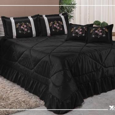 Imagem de Kit Cobre Leito Especially Casal Padrão Bordada 7 Peças Preto - ATELIÊ