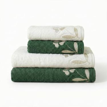 Imagem de Jogo de Toalhas 4 peças Luxo 100% Algodão Banhão 500g/m² Grossa Macias, Felpudas e Alta Absorção Sarah Enxovais - 2 Banhão + 2 Rosto (Branco - Moss)
