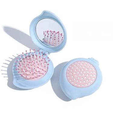 Imagem de Pente com almofada de ar brilhante – Mini escova de cabelo portátil com função de massagem, cerdas redondas flexíveis para cuidados suaves do couro cabeludo (azul)