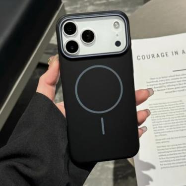 Imagem de SFDSUH Capa de luxo fosca com carregamento magnético para iPhone 16e, à prova de choque e com bordas reforçadas (Preta)