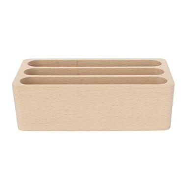 Imagem de Luqeeg Suporte de Cartão de Visita de Mesa de Madeira Estável Com 3 Slots, Estilo Elegante para Salão de Escritório, Material de Faia