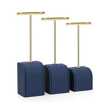 Imagem de KHUTRW3D Conjunto de 3 suportes organizadores de joias, conjunto de 3 brincos de metal, suporte para exibição de joias, suporte fotográfico, armário, base azul, conjunto de exibição de joias, 3 peças