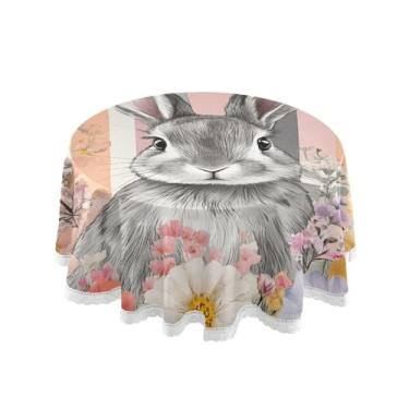 Imagem de Qilmy Toalha de mesa redonda de palmeira de treliça verde, 152 cm, resistente à água, à prova de derramamento, capa de mesa grande para jantar de reunião de família em ambientes internos e externos