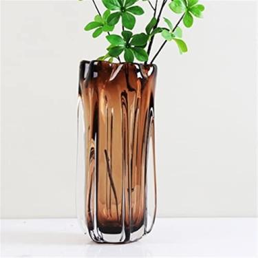 Imagem de x3anggyt5 Vaso de flores moderno vaso de vidro vertical sala de estar mesa de casamento vaso de decoração de luxo design minimalista Vasi Per Fiori item de decoração de casa (grande)