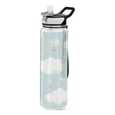 Imagem de xigua Balões de ar quente garrafa de água com tampa de palha, garrafas de água transparentes à prova de vazamento para esportes ao ar livre, beber fitness, treino, viagem, 940 ml