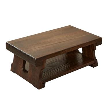 Imagem de HOMGDN Mesa de chão dobrável japonesa, mesa de centro marrom natural, mesa pequena de madeira para meditação, mesa de tatame para cama, sala de jantar