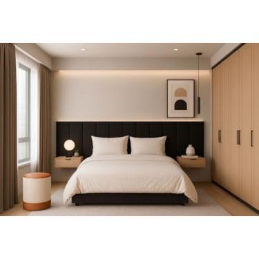 Imagem de Cabeceira Estofada Modular Adesiva Cama Box King 200 cm 10 Módulos (Preta)
