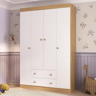 Imagem de Guarda-roupa Infantil 122cm 4 Portas e 2 Gavetas Encanto Multimóveis Mp4448 Madeirado/branco
