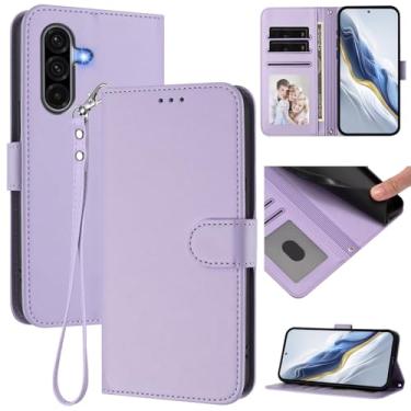 Imagem de Capa carteira para Samsung Galaxy A36 5G, capa fina de couro com compartimentos para cartões, alça de pulso e suporte, capa protetora à prova de choque para homens e mulheres (roxo claro)
