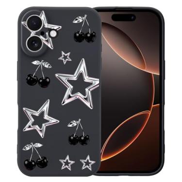 Imagem de MAYCARI Capa para iPhone 15 Pro de 6,1 polegadas compatível com Magsafe, capa de borracha gel macia de silicone líquido de ajuste fino com forro de microfibra à prova de choque - preto prata estrela