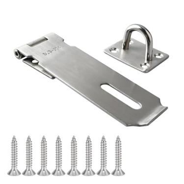 Imagem de Alise Trava de ferrolho de 12 cm, cadeado de trava de dobradiça de porta, trava de dobradiça de fecho para portas, travas de peito de níquel escovado de aço inoxidável SUS 304 MS9-5B