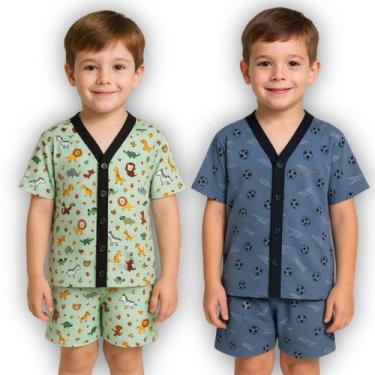Imagem de Kit 2 Pijamas Infantil Menino Manga Curta Botões Abotoável - Pijama vi