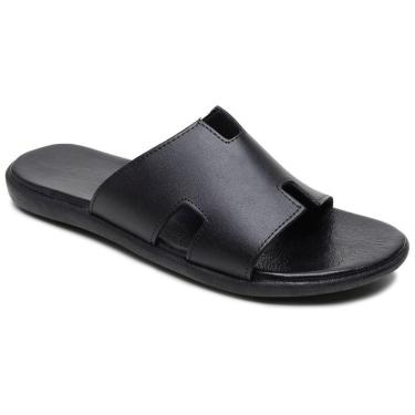 Imagem de Chinelo Slide NJ Masculino Couro Legítimo Verão Conforto Forro Macio Ultra Leve-Masculino