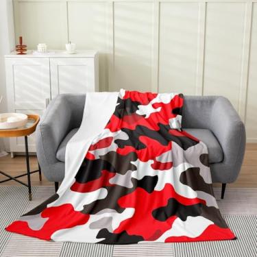 Imagem de Cobertor de flanela camuflado vermelho cinza branco camuflagem cobertor de lã para decoração de quarto, conjunto de cama de grafite camuflado vermelho para cama sofá sofá, bebê 76 cm x 101 cm