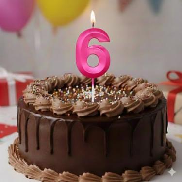 Imagem de Vela De Aniversário Design Número Com 7Cm Silver Festas Rosa (Número 6)