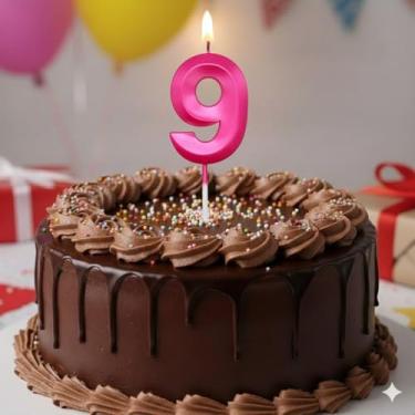 Imagem de Vela De Aniversário Design Número Com 7Cm Silver Festas Rosa (Número 9)