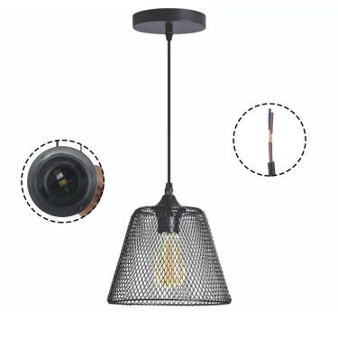 Imagem de Lustre Pendente Abajur Cupula Decoraçao Casa Quarto Sala Copa Iluminaçao Metal Aramado Ajustavel Luz Teto Lampada