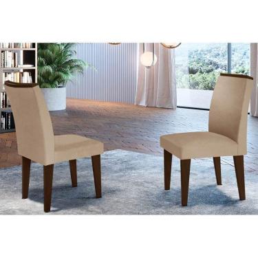 Imagem de Cadeira Sala De Jantar Lunara Madeira Kit 2 Un Capuccino/linho Bouclê Creme - Rufato
