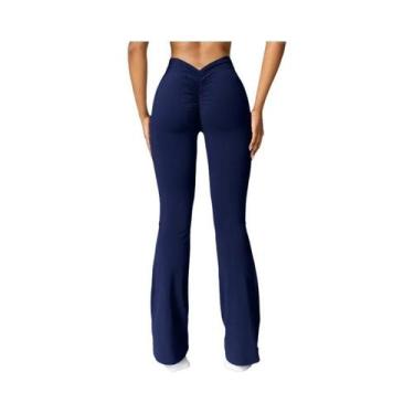 Imagem de Calças Flare De Yoga Sexy De Cintura Alta Com Corte Em V, Leggings Fit