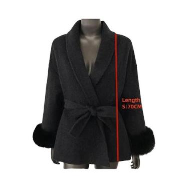 Imagem de Casaco Feminino Elegante De Lã Com Manga Longa E Detalhes Em Pele Para