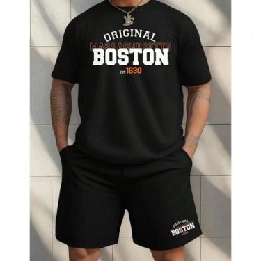 Imagem de Kit Camisa Camiseta e Short Tactel Masculino Boston Massachusetts Esti