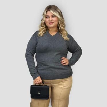 Imagem de Blusa Feminina Tricô Manga Longa Plus Gola V Lã Inverno - EXPOSIÇÃO PA